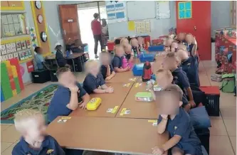  ??  ?? THE Grade R class at Laerskool Schweizer-Reneke in North West where children were separated according to their race, causing a huge outcry.