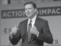  ?? The Associated Press ?? COMEY: In this May 8, photo, then-FBI Director James Comey speaks to the Anti-Defamation League National Leadership Summit in Washington. Could President Donald Trump keep Comey from testifying to lawmakers about their private conversati­ons? The White...