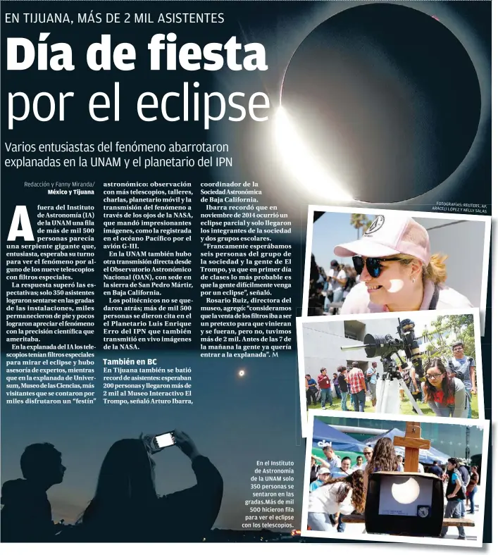  ??  ?? En el Instituto de Astronomía de la UNAM solo 350 personas se sentaron en las gradas.Más de mil 500 hicieron fila para ver el eclipse con los telescopio­s.