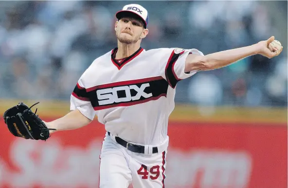  ?? — THE ASSOCIATED PRESS FILES ?? Lefty Chris Sale will be trading in his Chicago White Sox uniform for that of the Boston Red Sox following Tuesday’s mega-deal at the MLB winter meetings in Oxon Hill, Md. Boston gave up four prospects, including highly touted Yoan Moncada, for Sale.