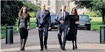  ?? REUTERS ?? BRITAIN’S William, Prince of Wales, Catherine, Princess of Wales, Prince Harry and Meghan, the Duchess of Sussex, walk to meet members of the public at Windsor Castle on Saturday. |