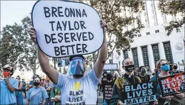  ?? HUNDREDS PROTESTED Robert Gauthier Los Angeles Times ?? in downtown Los Angeles on Wednesday in reaction to the Breonna Taylor case.