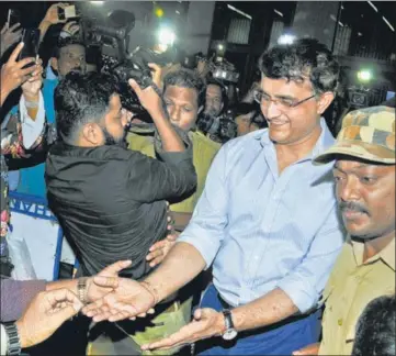 ?? PTI ?? Sourav Ganguly savours a warm reception on return to Kolkata after his nomination as BCCI president.