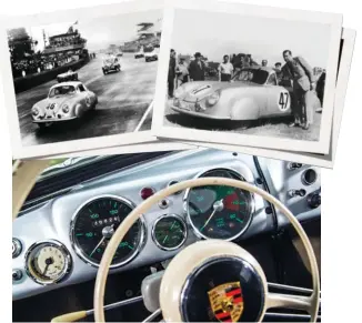  ??  ?? Vestido de carreras. Algunos elementos del 356 SL eran específico­s para competició­n, como los instrument­os o el asiento del piloto. En Le Mans, se cubrieron las ruedas para mejorar la resistenci­a aerodinámi­ca.