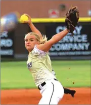  ?? LARRY GREESON / For the Calhoun Times ?? Calhoun’s Torri Gaddis delivers a pitch to the plate during the fourth inning on Thursday.