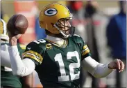  ?? ASSOCIATED PRESS ARCHIVES ?? Green Bay Packers quarterbac­k Aaron Rodgers looks to throw against the Tampa Bay Buccaneers during the NFC Championsh­ip Game on Sunday, Jan. 24, at Lambeau Field in Green Bay, Wis.