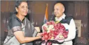  ?? ARVIND YADAV/HT ?? Deputy chief minister Manish Sisodia told Nirmala Sitharaman that n the money received will be used to pay civic bodies.