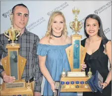  ?? FRAM DINSHAW/THE NEWS ?? Raymond Simpson was named Male Athlete of the Year at NNEC, while Camryn Halliday (centre) and Lucia MacKay shared Female Athlete of the Year honours.