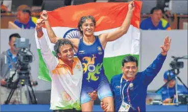  ?? PTI ?? Vinesh Phogat became the first Indian woman wrestler to win an Asian Games gold medal in Jakarta last month.