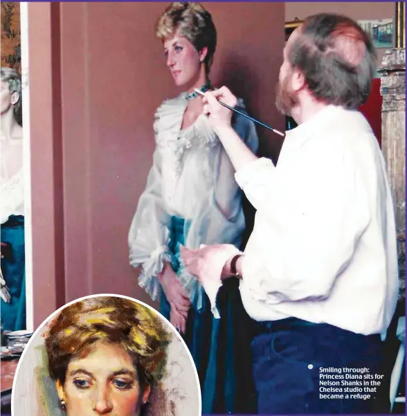  ?? ?? Smiling through: Princess Diana sits for Nelson Shanks in the Chelsea studio that became a refuge