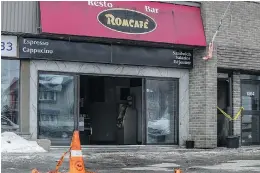  ?? DAVE SIDAWAY ?? Police were on the scene of a suspicious fire at the Romcafé in Laval, on Tuesday. It’s the second time in 18 months that there has been a fire at the restaurant, a former hangout of Vito Rizzuto.