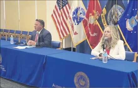  ?? PHOTO PROVIDED ?? Albany County Executive Dan McCoy and Albany County Department of Health Commission­er Dr. Elizabeth Whalen confirm 42new COVID-19cases Wednesday.