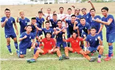  ??  ?? VICTORIOUS: Sabah players celebrate after concluding the Youth Cup Group B fixtures with a 1-0 win over Pahang in Kuantan yesterday.