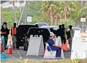  ?? SUSAN STOCKER/SOUTH FLORIDA SUN SENTINEL ?? People pull up in their cars on Monday to be tested for the coronaviru­s at C.B. Smith Park in Pembroke Pines.