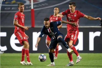  ??  ?? Neymar was pressed and harried whenever he took possession. Photograph: Lluís Gené/AFP/Getty Images