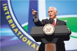  ?? PATRICK SEMANSKY/AP ?? Vice President Mike Pence speaks at the opening ceremony of the Internatio­nal Astronauti­cal Congress on Oct. 21 in Washington.