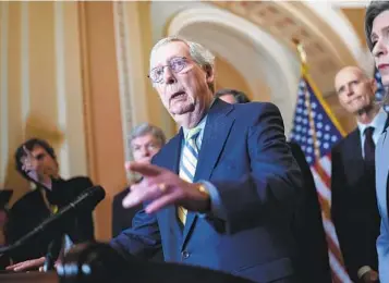  ?? J. SCOTT APPLEWHITE AP ?? Senate Minority Leader Mitch McConnell, R-Ky., said Thursday, “If the Senate is serious about helping Ukraine win, we need to show it by passing supplement­al assistance. Clean, no strings attached, and soon.”