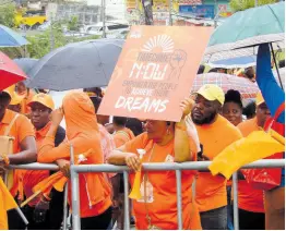  ?? ?? People’s National Party supporters in Brown’s Town on Thursday.