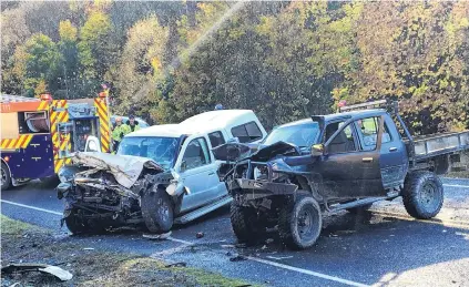  ?? PHOTO: ODT FILES ?? Smashed up . . . The aftermath of a drugged driver crashing into Walter Dalziel’s ute in the Manuka Gorge, near Milton, on May 2, 2018.