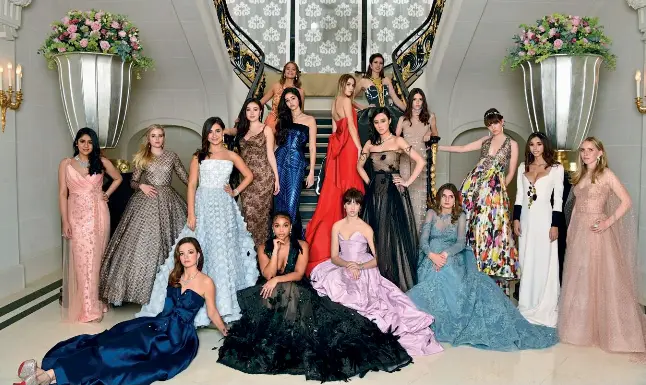  ??  ?? In good company (Standing) Gauravi Kumari in Tarun Tahiliani, Ava Phillippe in Giambattis­ta Valli, Laila Blavatnik in Ralph & Russo, Helena Alesi in Emanuel Ungaro, Ananya Panday in Jean Paul Gaultier, Maria Francisca de Bragança in Laurinda Farmhouse,...