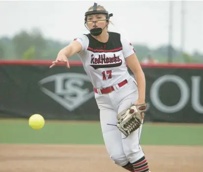  ?? DARYL WILSON/DAILY SOUTHTOWN PHOTOS ?? Marist’s Brooke McNichols delivers a pitch against Barrington during a Class 4A state semifinal game at Louisville Slugger Sports Complex in Peoria on Friday.