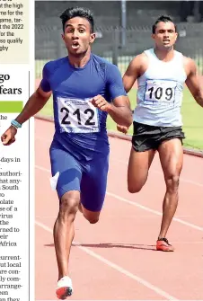  ??  ?? Kalinga Kumarage (212), blazed the track upon his return from a two-year ban in the 200m final