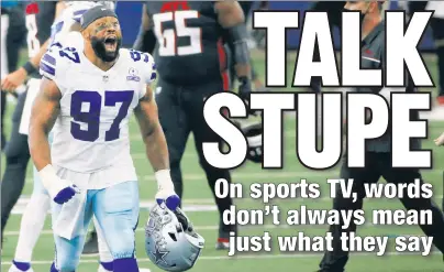  ?? AP ?? BEATING THE ODDS: Everson Griffen celebrates after his Cowboys, down by 15 points with less than eight minutes left in the fourth quarter, rallied to beat the Falcons on Sunday — an event NFL Red Zone said had just a 2 percent chance of happening.