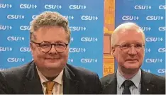  ?? Foto: Dorow ?? Alexander Dorow (links) tritt für die CSU wieder als Direktkand­idat für den Landtag an, Josef Loy ist Direktkand­idat für den Bezirkstag.