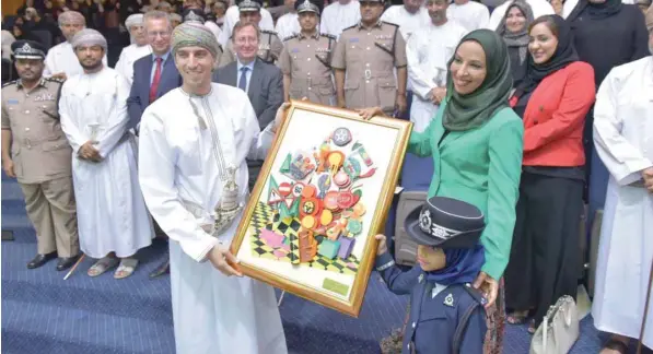  ??  ?? His Highness Sayyid Kamil bin Fahd al Said and Dr Madeeha bint Ahmed al Shaibaniya­h, Minister of Education, at the ‘Shell Road Safety Awards’ ceremony in Muscat.