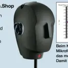  ??  ?? Beim Kunstkopf sitzen die beiden Mikrofone in künstliche­n Ohrkanälen, um das menschlich­e Gehör zu simulieren. Damit klingen Kopfhörer richtig räumlich.