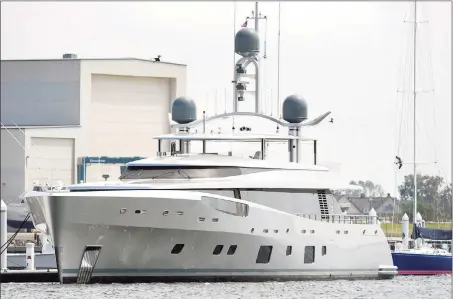  ?? Ned Gerard / Hearst Connecticu­t Media ?? The Lady May, a 151-foot yacht docked at Steelpoint­e on Bridgeport Harbor in Bridgeport on Friday.