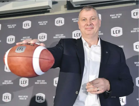  ??  ?? CFL commission­er Randy Ambrosie visited with Lions season ticket holders, sponsors and media Thursday, offering up his vision for the league, which includes more data analysis, a centralize­d role for ticket campaigns and Maritime expansion.