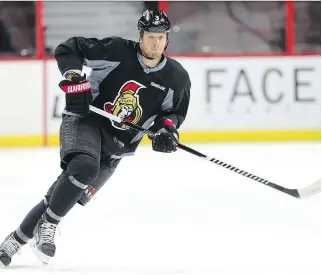  ?? WAYNE CUDDINGTON/ OTTAWA CITIZEN ?? Marc Methot, shown here in practice, is closing in on a return to action.