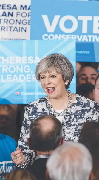  ?? Picture: GETTY IMAGES ?? Prime Minister Theresa May speaks during her last campaign visit at the National Conference Centre in Solihull.