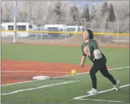  ?? JEANS PINEDA/Taos News ?? Sophomore Penny Espinosa P/1B, in her first year as a starting pitcher works, on her technique in a practice before the St. Michael’s doublehead­er on Tuesday (March 15).