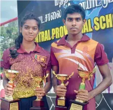  ??  ?? Central Province Best Athletes - Fathima Shafia Yamik (Girls) and Senira Gunarathna (Boys)