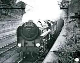  ?? BRIAN MORRISON ?? 1: Just over two years old, No. 70000 rushes down towards Brentwood from Ingrave summit with the Up ‘Hook Continenta­l’ from Parkeston Quay on May 9 1953.