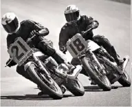  ??  ?? ABOVE Graham Gates on the Frasers GT750 looms up behind Owen Ellis’ H2 Kawasaki. RIGHT Kenny Blake’s GT750 leads Greg McDonald’s Kawasaki H1 through Dunlop Loop.