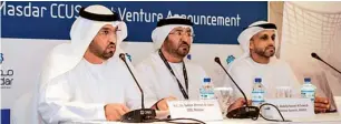  ?? Supplied photo ?? Dr Sultan Ahmad Al Jaber, Abdulla Nasser Al Suwaidi and Emirates Steel CEO Eng Saeed G. Al Romaithi during the Press conference to announce the joint venture in Abu Dhabi on Sunday. —