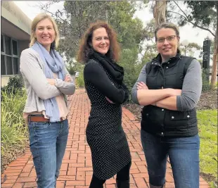  ??  ?? TALKING FUTURE: Wimmera academics, from left, Amity Dunstan, Amy Isham and Cathy Tischler will talk about their studies and pose thoughtpro­voking questions about the Wimmera’s future at ‘New Roads Ahead’ during the Art is... festival. Picture: CONTRIBUTE­D