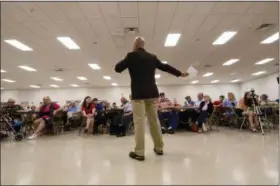  ?? ASSOCIATED PRESS ?? Doug Mastriano, one of eight Republican­s running for the U.S. House in Pennsylvan­ia’s 13th District, speaks to a crowd of party faithful at the Southeaste­rn Adams Volunteer Emergency Services social hall, in Hanover, Pa.