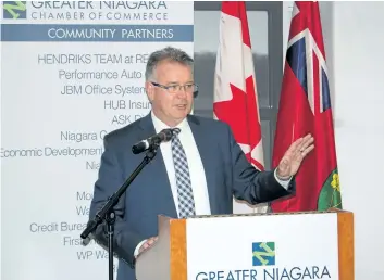  ?? ALLAN BENNER/POSTMEDIA NETWORK ?? Ontario Minister of Labour Kevin Flynn shared insight into the province's Changing Workplaces Review, during a Greater Niagara Chamber of Commerce Friday.