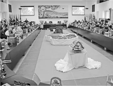  ?? — AFP photo ?? This general view shows leaders gathering for the Pacific Islands Forum (PIF) at the Civic Centre in Aiwo on the island of Nauru.