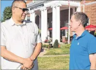  ?? SUBMITTED PHOTO ?? Northeast PHP 2017 conference chair Peter MacIntyre, left, and conference participan­t Lincoln Maskey discuss plans for this year’s event, which will see dozens of IT experts from across North America meet Aug. 9 to 11 at the Rodd Charlottet­own Hotel.