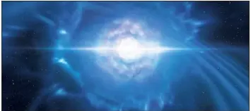 ?? (copyright ESO/L. Calçada/M. Kornmesser) ?? Vue d’artiste d’une kilonova, produite par la fusion de deux étoiles à neutrons, événement exceptionn­el observé le  août .