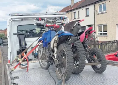  ??  ?? Illegal motorbikes seized by police in Levenmouth as part of their strategy for the community.