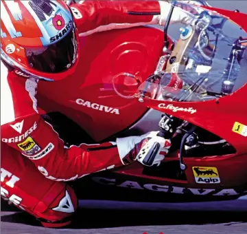  ??  ?? 500GP outing on the Cagiva two-stroke. A shame the GP world didn’t happen in a WSB way. Photo: Don Morley.