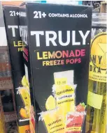  ??  ?? Truly Hard Seltzer’s new adult frozen treats come in original lemonade, mango lemonade and strawberry lemonade.
