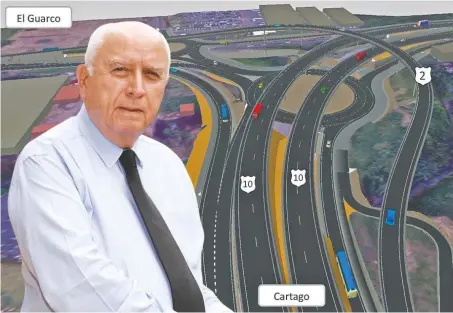  ?? La entrada a Cartago, por La Lima, tendrá la primera intersecci­ón a cuatro niveles. Se dispuso así para evitar entrecruza­mientos entre vías, dijo Rodolfo Méndez, ministro de Obras Públicas. Cortesía / La República ??