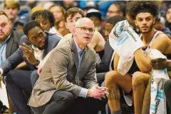  ?? Tyler Sizemore/Hearst Connecticu­t Media ?? Dan Hurley hopes to win his first NCAA tournament game as UConn’s coach this month.